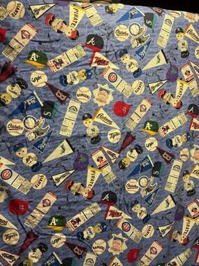 Vintage MLB Baseball Favric All Team Pennant Mascot Ticket Stub Cotton Quilt VTG